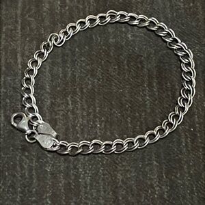 925 Sterling DOUBLE CURB LINK CHARM BRACELET real solid Silver Fine Jewelry Vntg